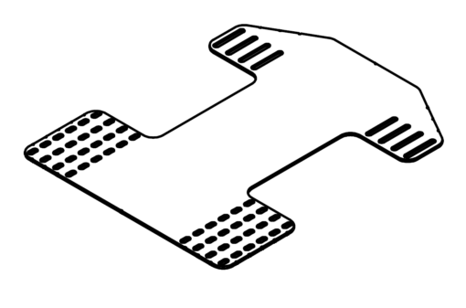 eine technische Zeichnung eines Sitzbleches mit Löchern und Langlöchern zur Befestigung