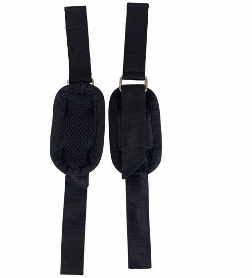 Ein Fußriemen mit Klettverschluss, Polsterpad und einer Umlenkrolle - Vorder-und Rückseite