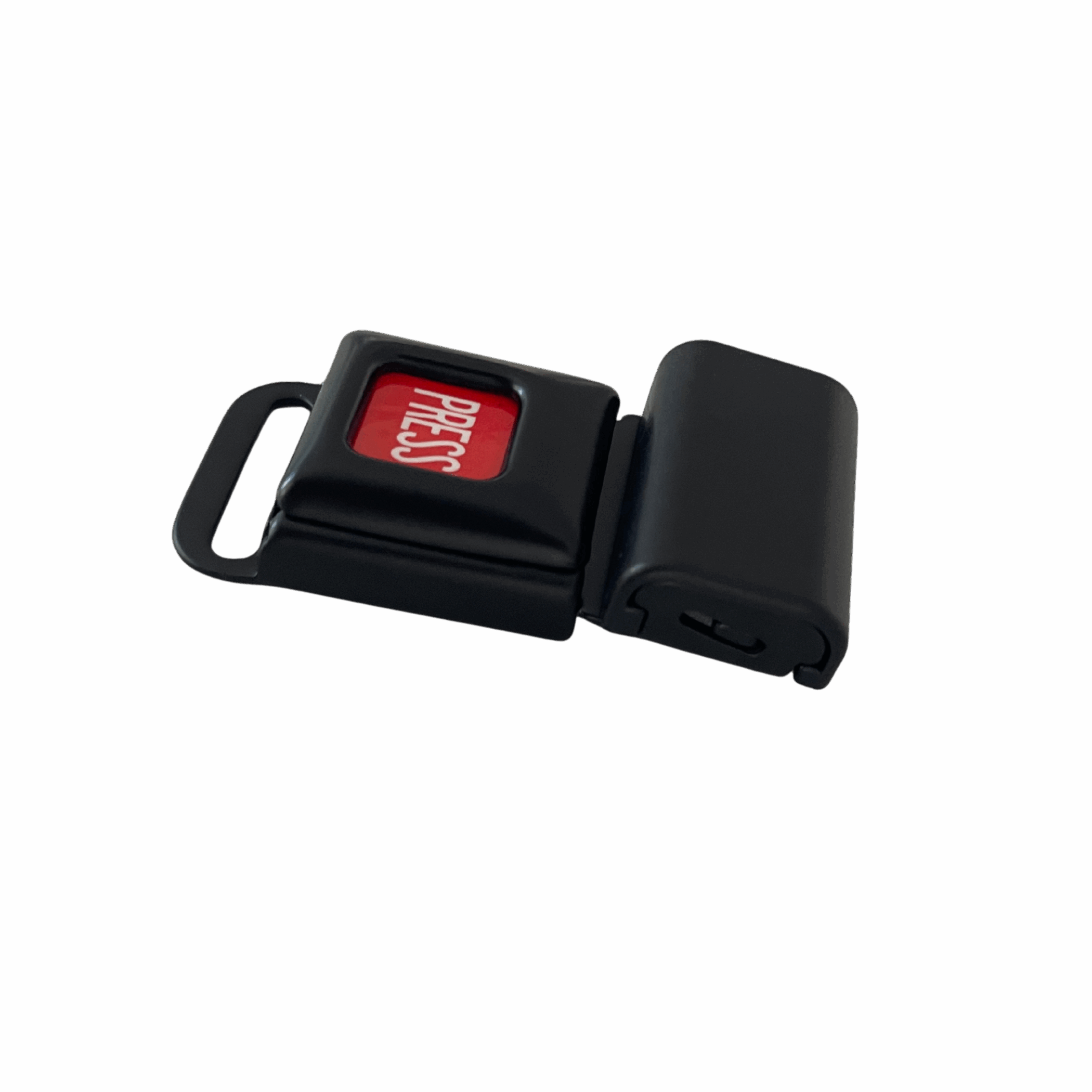 Ein kleines Metallschloss mit Einrastvorrichtung und einem traditionellen Knopf zum öffnen - seitenansicht