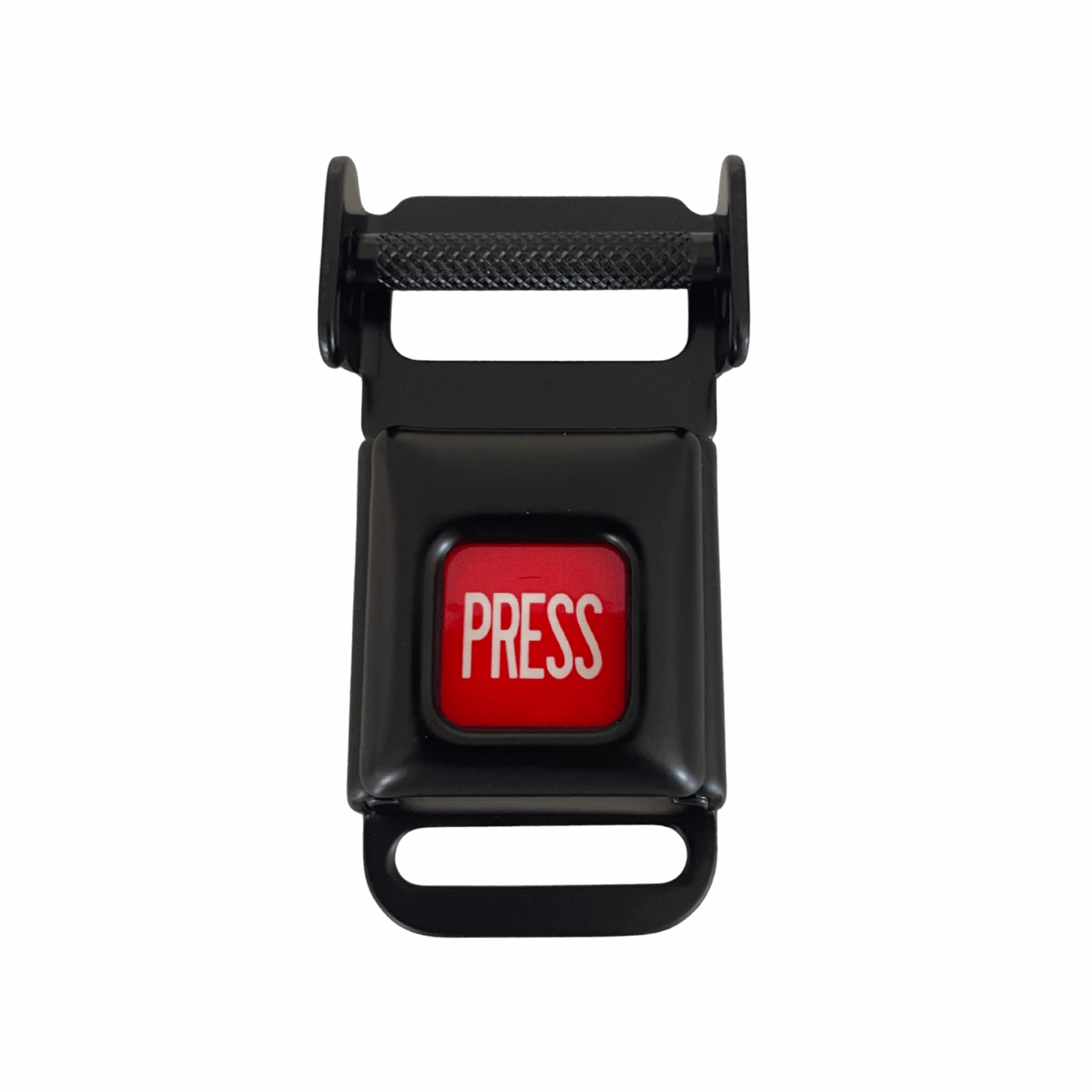 Ein kleines Metallschloss mit Einrastvorrichtung und einem traditionellen Knopf zum öffnen - geschlossen