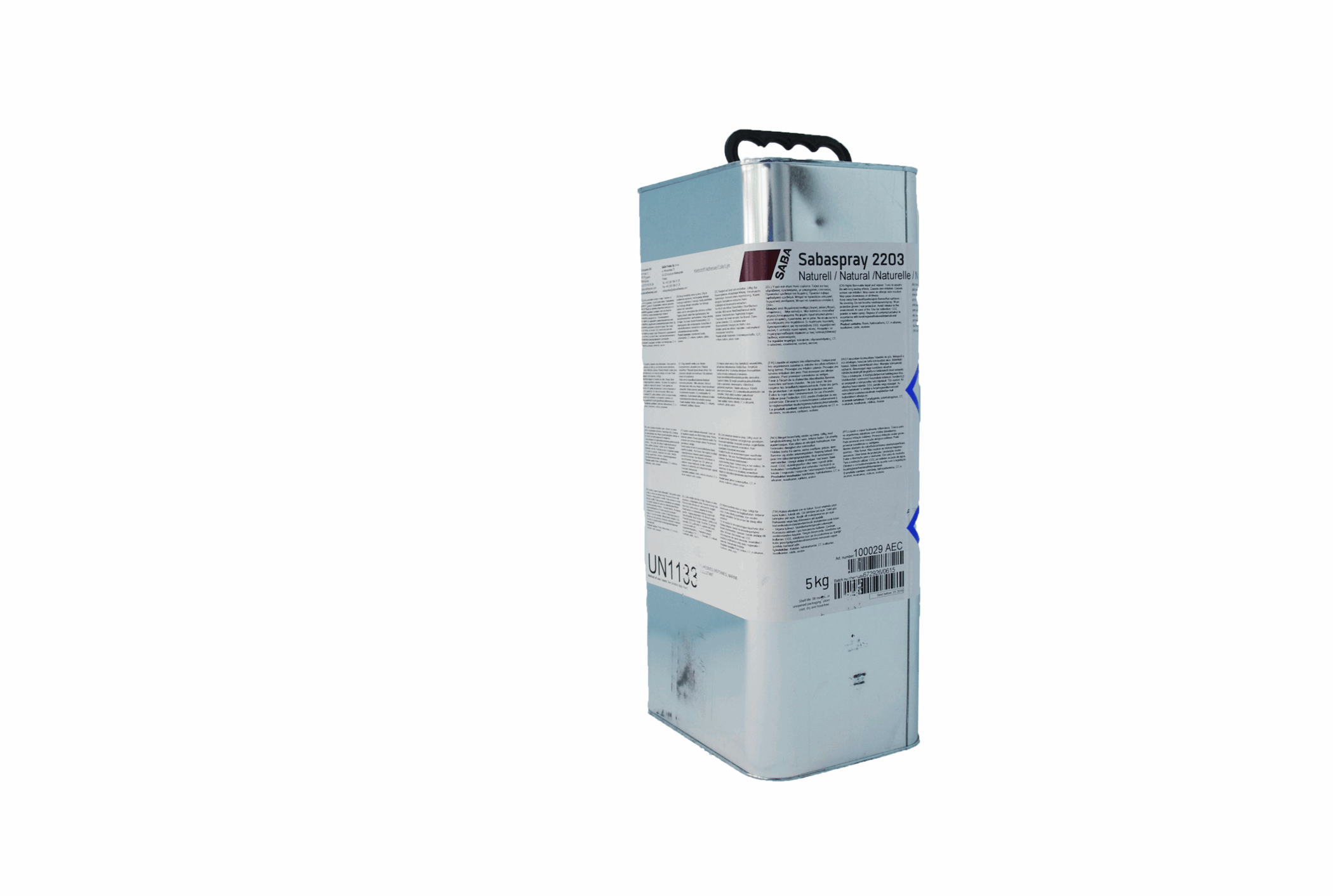 Eine Kanne mit Profi Sprühkleber, die Kanne hat ein Gewicht von 5 Kg