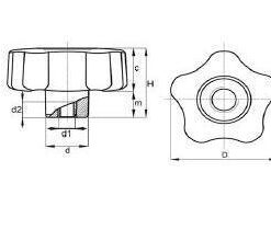 Soft Touch Sterngriffmutter mit Durchgangsgewinde, Typ 38-14, , BK38.0014.