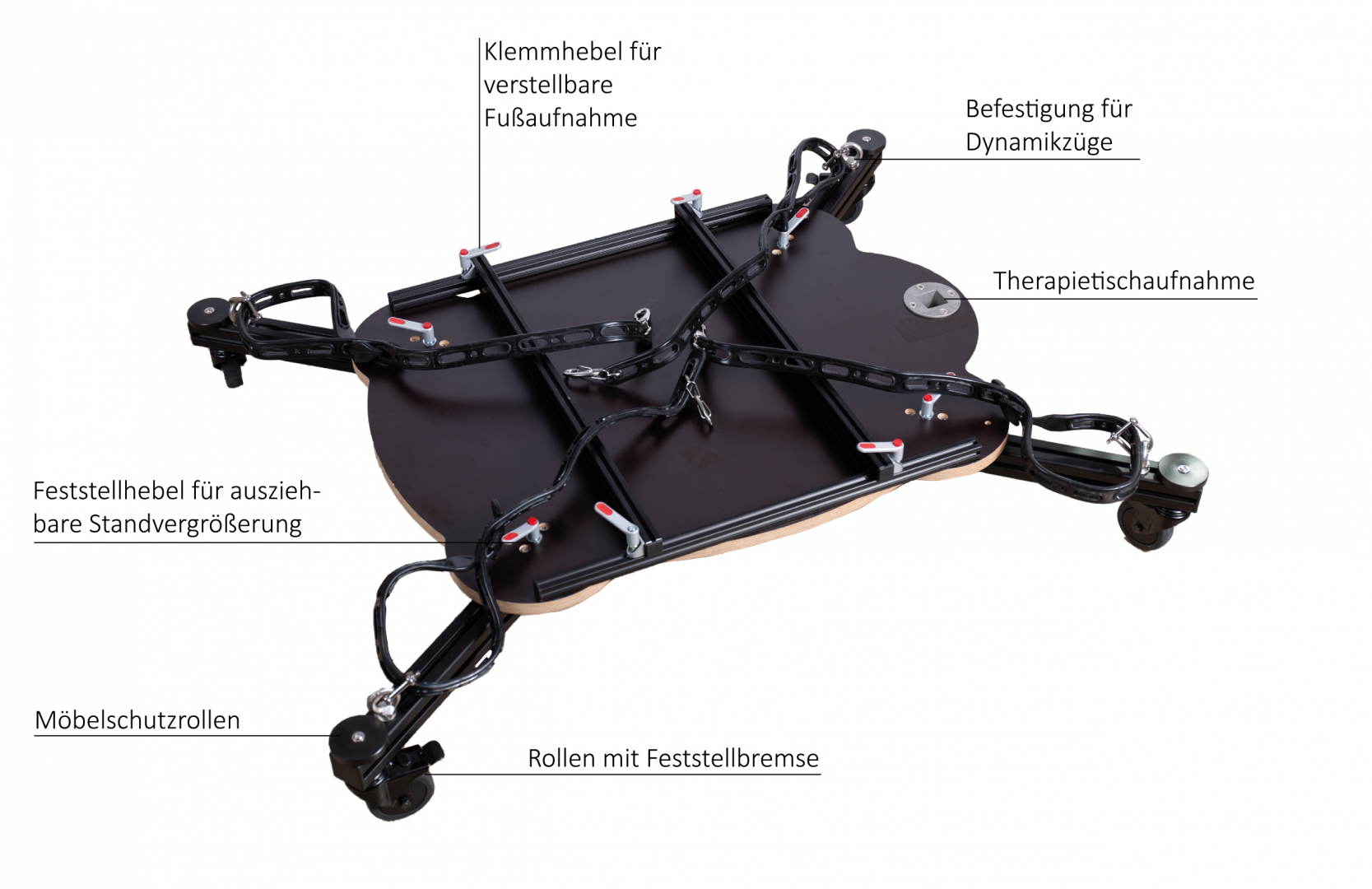 Schwarzes Objekt mit verschiedenen Etiketten und Beschreibungen.