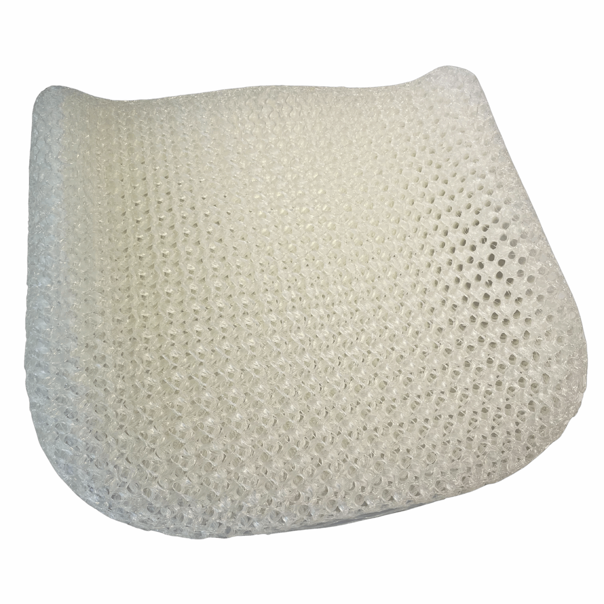 Ein 3D-gedrucktes Sitzkissenen, aus einem Kunststoff, belüftet, Frontansicht