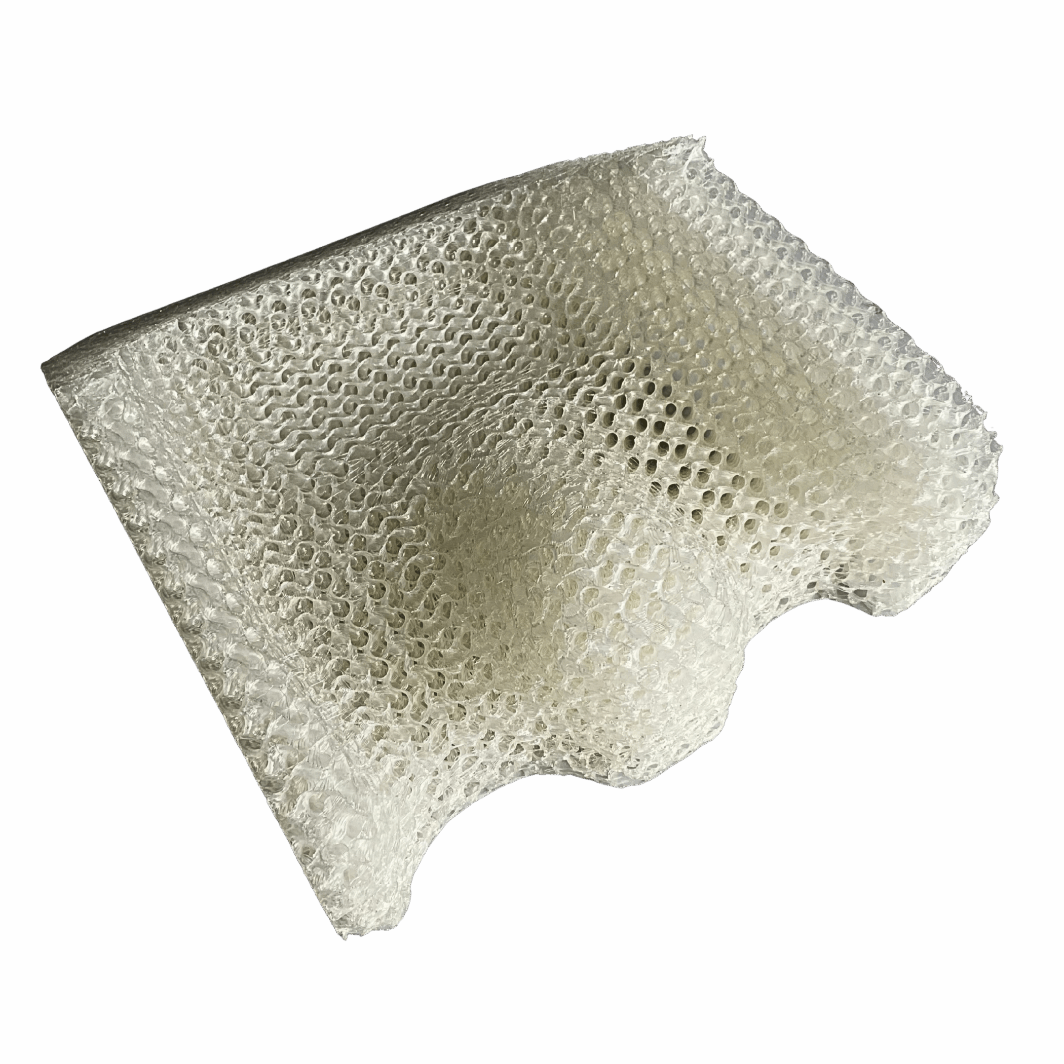 Der Sitz eines 3D-gedruckten Sitzpolsters aus einem Kunststoff, belüftet, Frontansicht