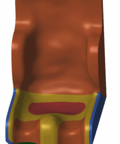 Eine Zeichnung einer Sitzschale mit farbigen Einzeichnungen, als Markierung für verschiedene Härtegrade