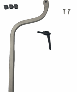 Ein Armlehnenträger, Lamellengelenk, gekröpft, Typ II, Edelstahl, glasperlengestrahlt, mit beigelegten Kleinteilen