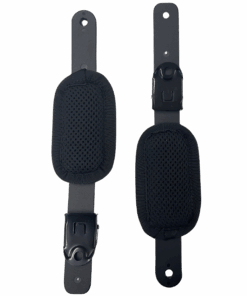 Eine Fußfixierung mit Ratschenband, Rasterschnalle und Polsterpad als Paar