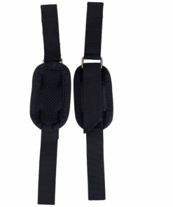 Ein Fußriemen mit Klettverschluss, Polsterpad und einer Umlenkrolle - Vorder-und Rückseite