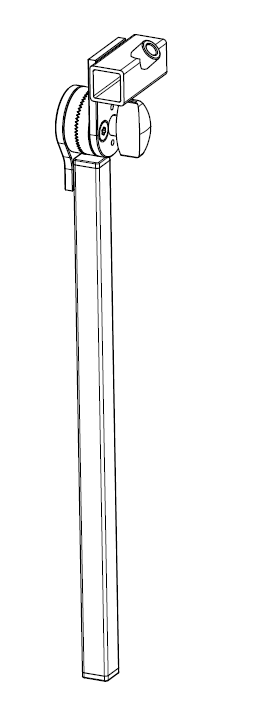 Eine technische Zeichnung von einem Fußbretthalter mit verstellbarem Winkel und Rastergelenk