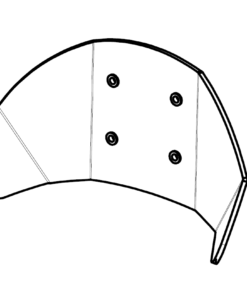 Ein Kopfstützenblech in Muschelform mit Löchern zur Befestigung