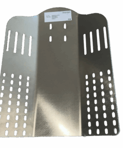 Ein Metallblech mit abgewinkelten außenteilen mit den Maßen eines Rückens und Llöchern und Öffnungen zur Befestigung