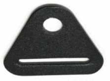 Ein dreickiger Gurtverbinder mit einem Loch und einem Langloch zur Befestigung