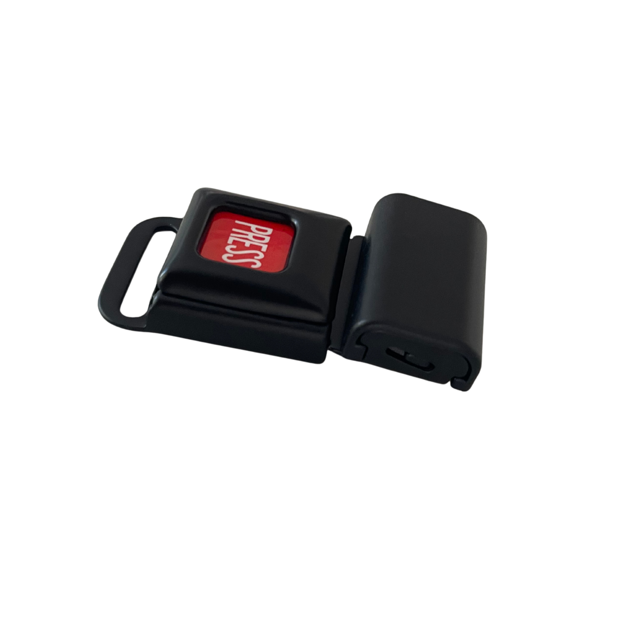 Ein kleines Metallschloss mit Einrastvorrichtung und einem traditionellen Knopf zum öffnen - seitenansicht