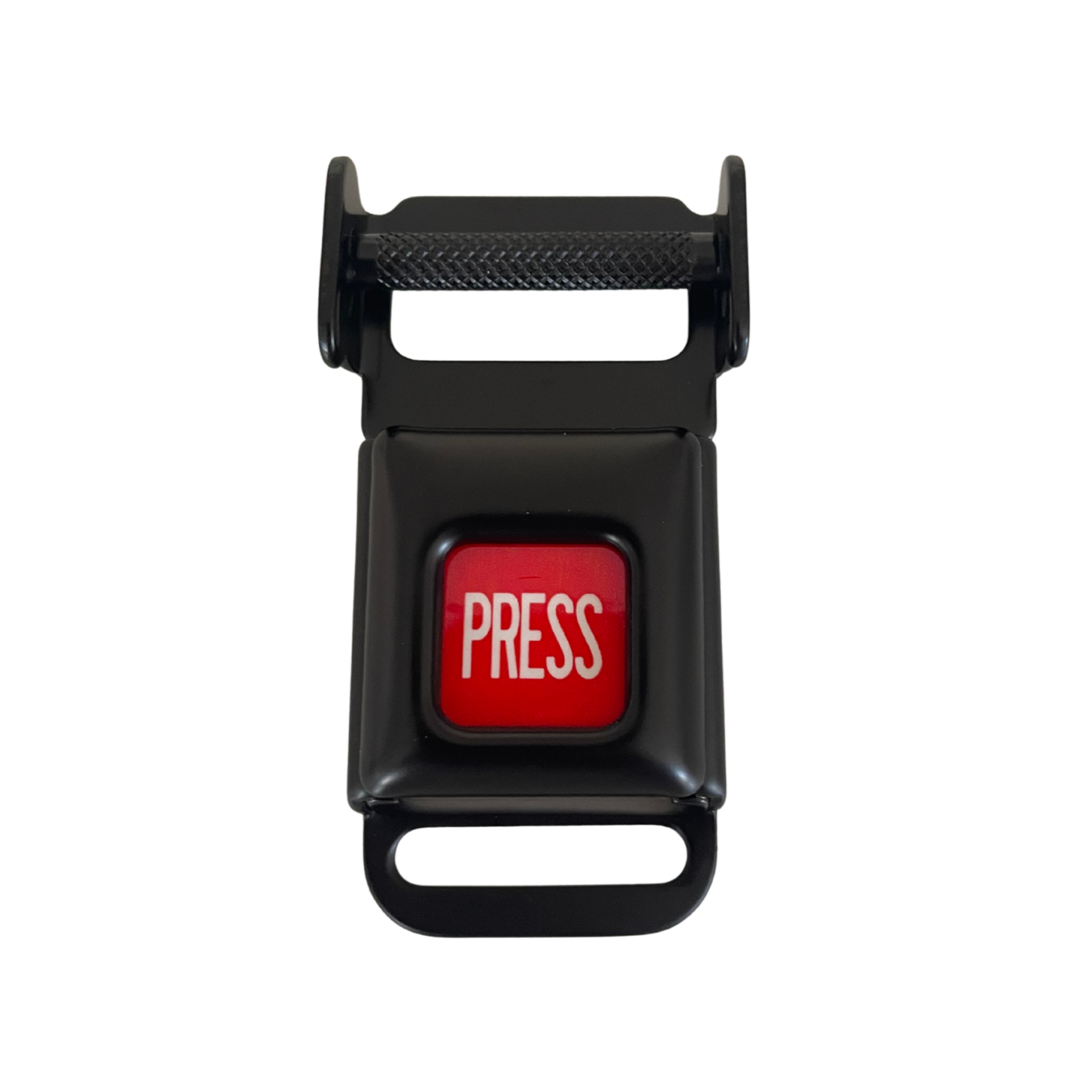 Ein kleines Metallschloss mit Einrastvorrichtung und einem traditionellen Knopf zum öffnen - geschlossen