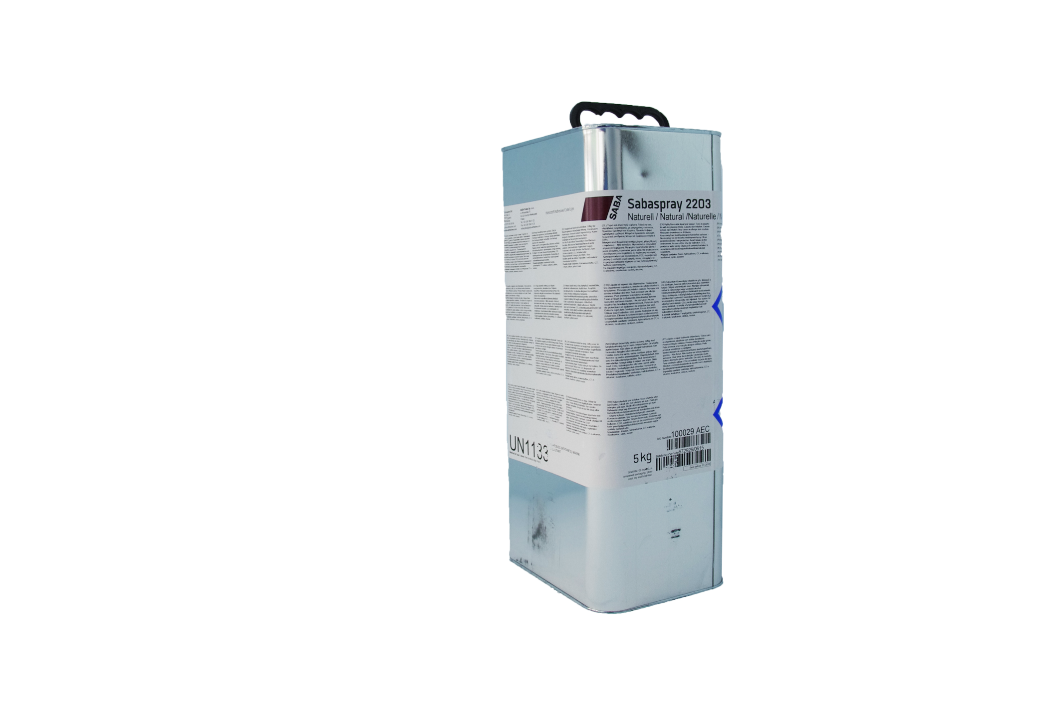 Eine Kanne mit Profi Sprühkleber, die Kanne hat ein Gewicht von 5 Kg