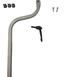 Ein Armlehnenträger, Lamellengelenk, gekröpft, Typ II, Edelstahl, glasperlengestrahlt, mit beigelegten Kleinteilen